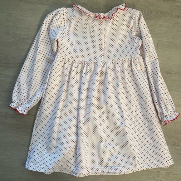 Festive White Polka Dot Kids Dress with Red Trim - Picture 2 of 2